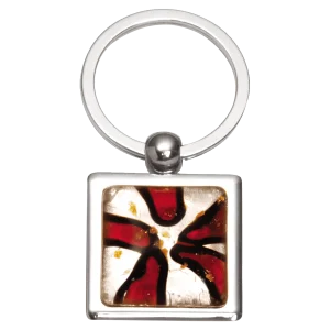 1 1/4" x 2 3/4" Red Art Glass Decorated Key Ring