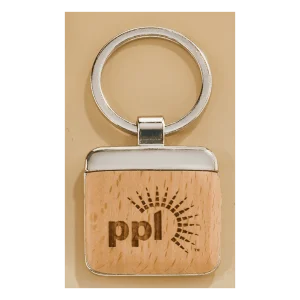1 1/8" x 1 1/2" Silver Key Ring with Maplewood Insert