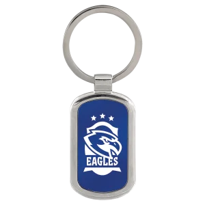 1 1/8" x 1 7/8" Blue Custom Engraved Rectangle Keychain