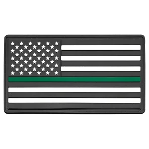 1 3/4" x 3 1/4" Green Line American Flag PVC Patch representing support for the military - Kota Pro Adhesive included