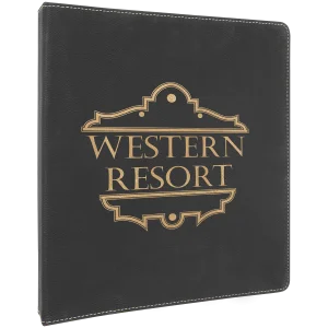 10 1/2" x 11 1/2" Black/Gold Engraved Faux Leather 3 Ring Binder with 1" Slant D Rings