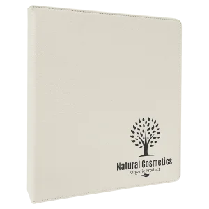 10 1/2" x 11 1/2" White Engraved Faux Leather 3 Ring Binder with 1" Slant DRings