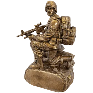10" Antique Gold Military Resin Kneeling with Sandbags