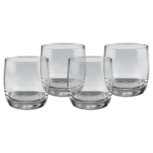 Four Polar Camel 10 oz. Round Rocks Glasses in Black Gift Box with Printed Paper Sleeve