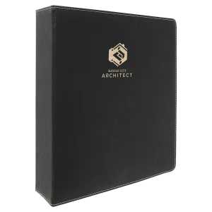 11" x 11 1/2" Black/Gold Engraved Faux Leather 3 Ring Binder with 2" Slant  D Rings