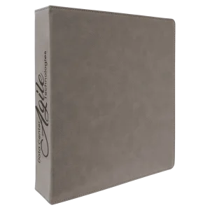 11" x 11 1/2" Gray Engraved Faux Leather 3 Ring Binder with 2" Slant D Rings
