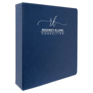 11" x 11 1/2" Blue/Silver Engraved Faux Leather 3 Ring Binder with 2" Slant D Rings