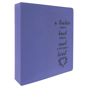 11" x 11 1/2" Purple/Black Engraved Faux Leather 3 Ring Binder with 2" Slant D Rings