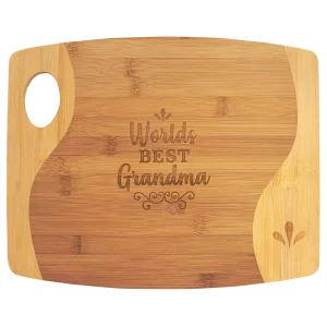 13 3/4" x 11" x 5/16" Bamboo Two Tone Cutting Board with Handle