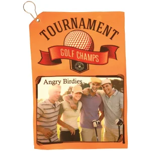 12" x 17 1/2" White Custom Printed Golf Towel with Silver Grommet and Clip