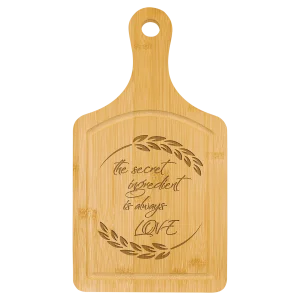 13 1/2" x 7" Bamboo Cutting Board Paddle Shape with Drip Ring