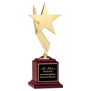 13" Star Casting in Goldtone Finish on Rosewood Piano Finish Base with Black Custom Engraved Plate