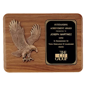 15" x 11" Solid American Walnut Plaque with Sculptured Relief Eagle Casting and Laser Engravable Black Brass Plate