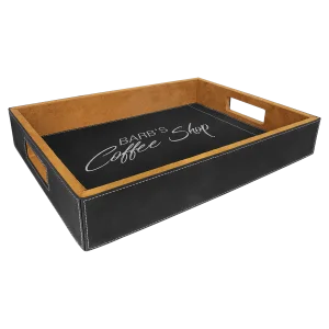 16" x 12" Black/Silver Engraved Faux Leather Serving Tray