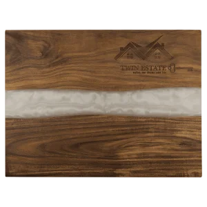 15 3/4" x 11 3/4" Acacia with White Pearl Resin Serving Board