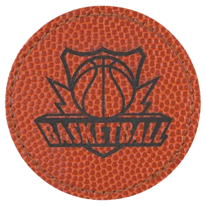 2 1/2" Basketball Engraved Faux Leather Round Patch with Kota Pro Adhesive