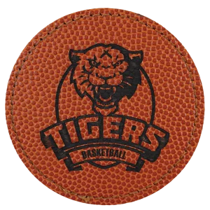 3" Basketball Engraved Faux Leather Round Patch with Kota Pro Adhesive