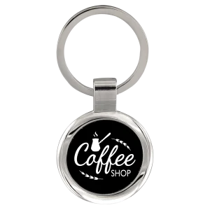 2 1/2" Black Custom Engraved Round Keychain