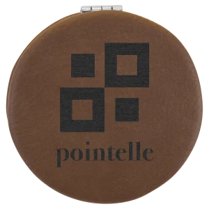 2 1/2" Dark Brown Engraved Faux Leather Compact Mirror