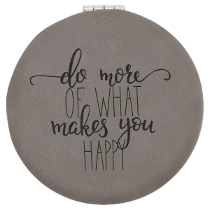 2 1/2" Gray Engraved Faux Leather Compact Mirror