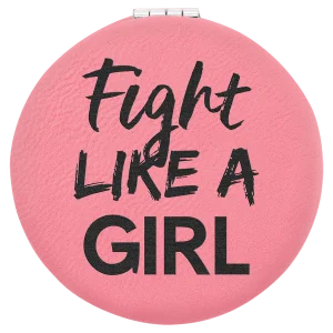 2 1/2" Pink Engraved Faux Leather Compact Mirror