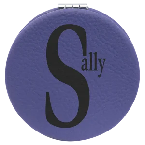 2 1/2" Purple Engraved Faux Leather Compact Mirror