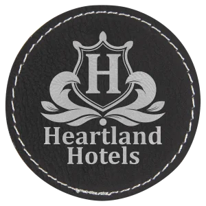 2 1/2" Black/Silver Engraved Faux Leather Round Patch with Kota Pro Adhesive