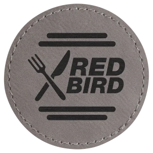 2 1/2" Gray Engraved Faux Leather Round Patch with Kota Pro Adhesive