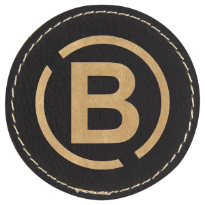 2 1/2" Black/Gold Engraved Faux Leather Round Patch with Kota Pro Adhesive