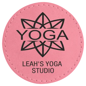 2 1/2" Pink Engraved Faux Leather Round Patch with Kota Pro Adhesive