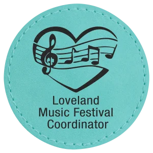 2 1/2" Teal Engraved Faux Leather Round Patch with Kota Pro Adhesive
