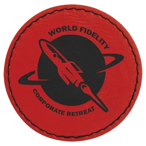 2 1/2" Red Engraved Faux Leather Round Patch with Kota Pro Adhesive