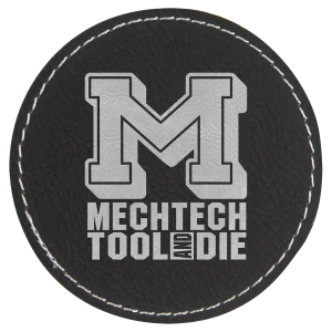 3" Black/Silver Engraved Faux Leather Round Patch with Kota Pro Adhesive