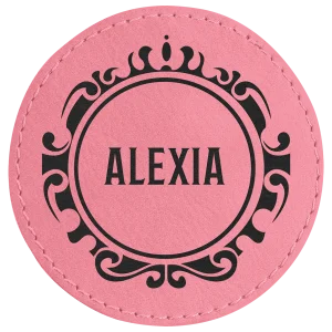 3" Pink Engraved Faux Leather Round Patch with Kota Pro Adhesive