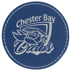 3" Blue/Silver Engraved Faux Leather Round Patch with Kota Pro Adhesive