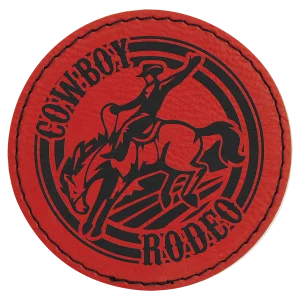 3" Red Engraved Faux Leather Round Patch with Kota Pro Adhesive