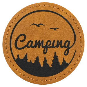 2 1/2" Light Brown Premier Engraved Faux Leather Round Patch with Kota Pro Adhesive - Creekside Collection