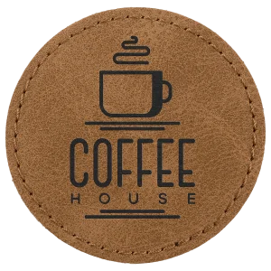 2 1/2" Medium Brown Premier Engraved Faux Leather Round Patch with Kota Pro Adhesive - Creekside Collection
