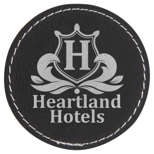 2 1/2" Round Black/Silver Engraved Faux Leather Patch with Adhesive