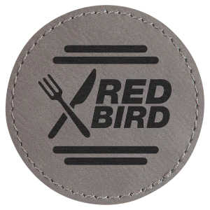 2 1/2" Round Gray Engraved Faux Leather Patch with Adhesive