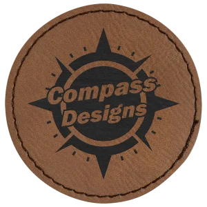 2 1/2" Round Dark Brown Engraved Faux Leather Patch with Adhesive