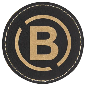 2 1/2" Round Black/Gold Engraved Faux Leather Patch with Adhesive