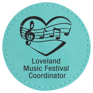2 1/2" Round Teal Engraved Faux Leather Patch with Adhesive