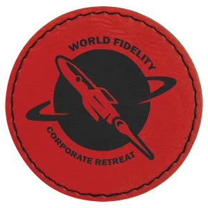 2 1/2" Round Red Engraved Faux Leather Patch with Adhesive