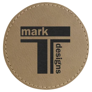 3" Round Light Brown Engraved Faux Leather Patch with Adhesive