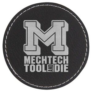3" Round Black/Silver Engraved Faux Leather Patch with Adhesive