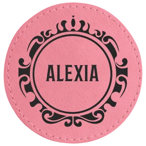 3" Round Pink Engraved Faux Leather Patch with Adhesive