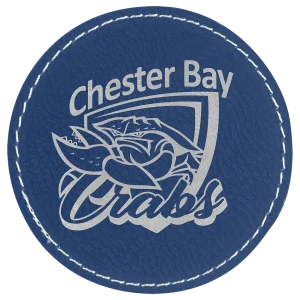 3" Round Blue/Silver Engraved Faux Leather Patch with Adhesive