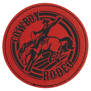 3" Round Red Engraved Faux Leather Patch with Adhesive