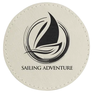 3" Round White Engraved Faux Leather Patch with Adhesive